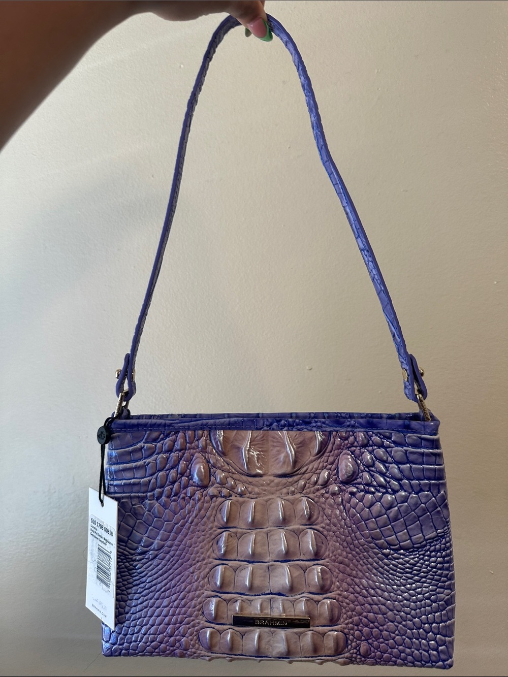 Brahmin Purple Croc-Embossed Shoulder Bag